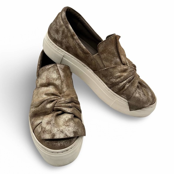 Sesto Meucci | Flatform Loafers Metallic Tan Leather 8M - Picture 1 of 11
